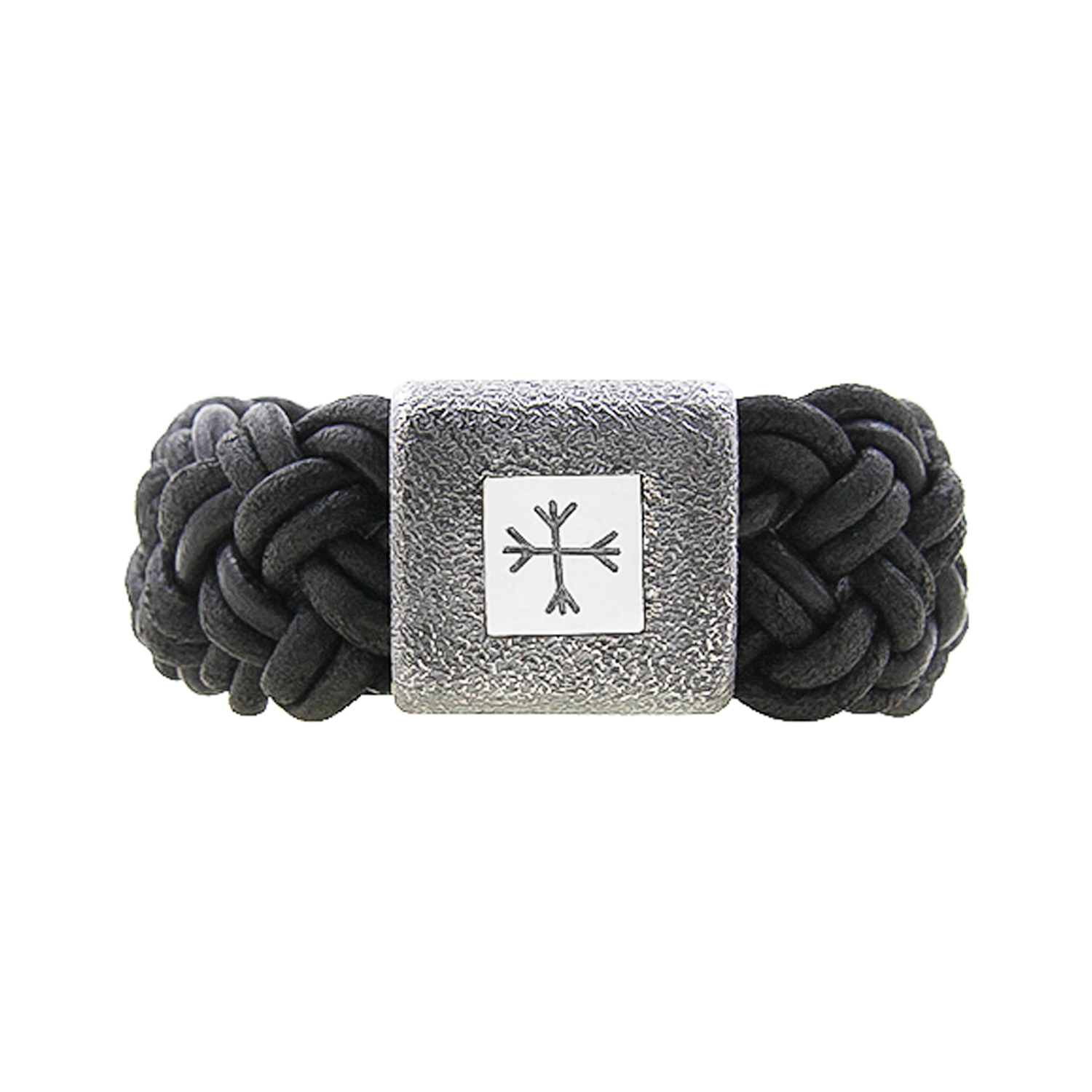 Þetta glæsilega leður armband frá Zeezen er voldugt. Það er skreytt með Ægishjálminum. Títaníum seglulás. Helm of Awe Leather bracelet with titanium magnetic lock. Ófeigur gullsmiðja. ofeigur.is