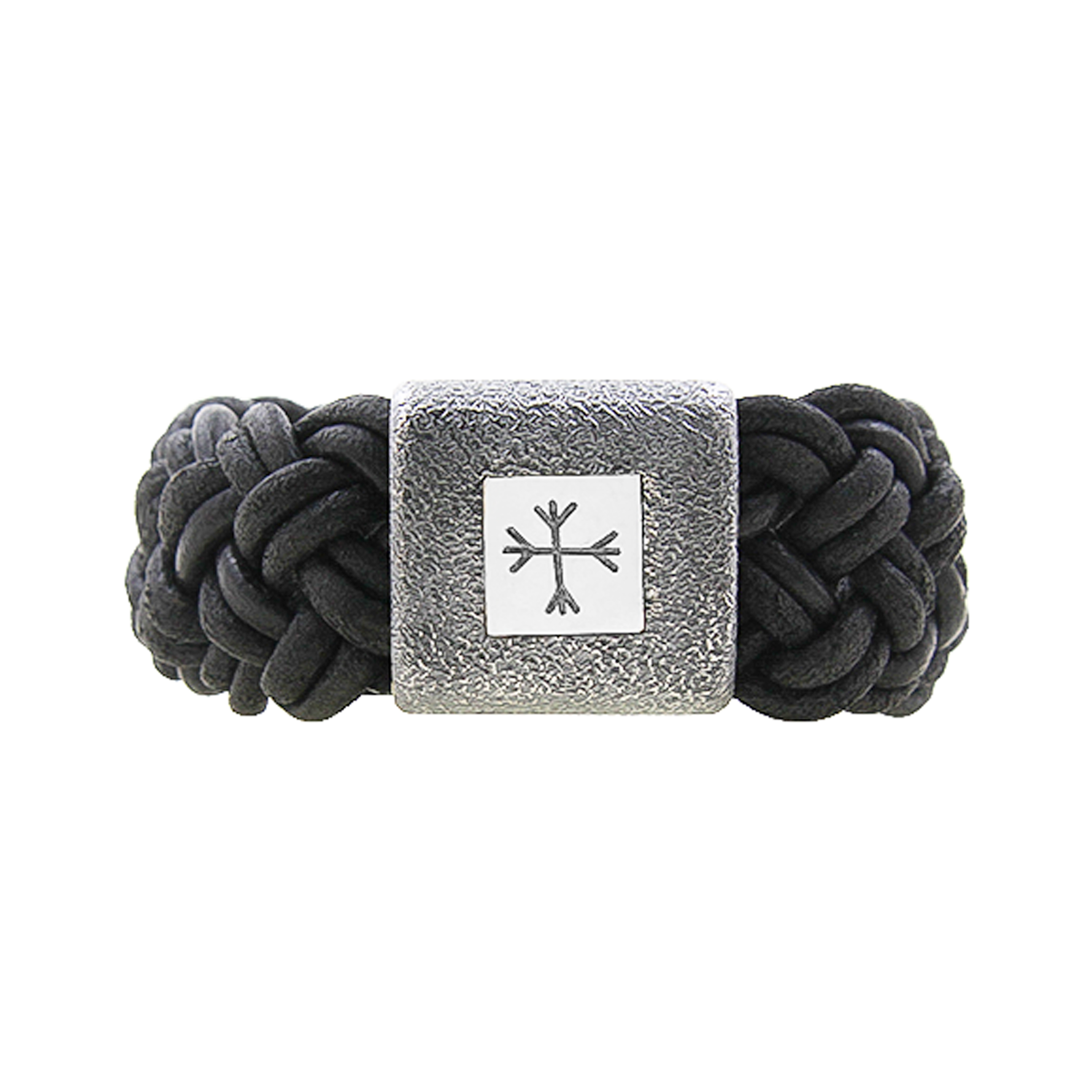 Þetta glæsilega leður armband frá Zeezen er voldugt. Það er skreytt með Ægishjálminum. Títaníum seglulás. Helm of Awe Leather bracelet with titanium magnetic lock. Ófeigur gullsmiðja. ofeigur.is