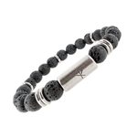 Hraunarmband - 8mm með Títaníumlási segullási og hlekkjum. Armbandi er mjög vandað, það er þrætt upp á tvo stálþræði og er því mjög slitsterkt. Ófeigur gullsmiðja - ofeigur.is - Lavabracelet with rune for savetravel, titanium magnet lock and links.