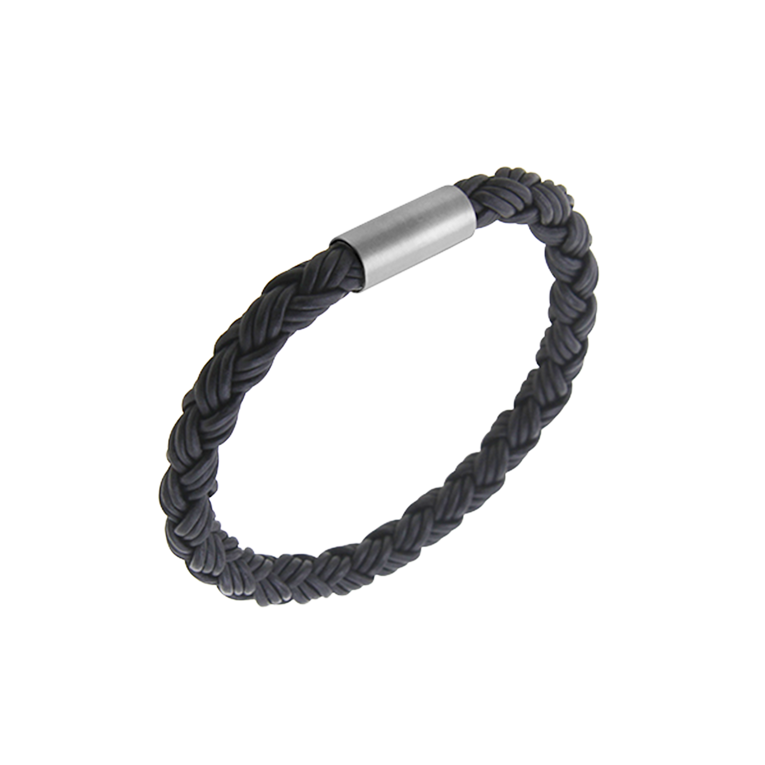 Matt svart 8 mm fléttað leðurarmband, með möttum títaníum seglulási. Frá Zeezen. Ófeigur gullsmiðja - ofeigur.is