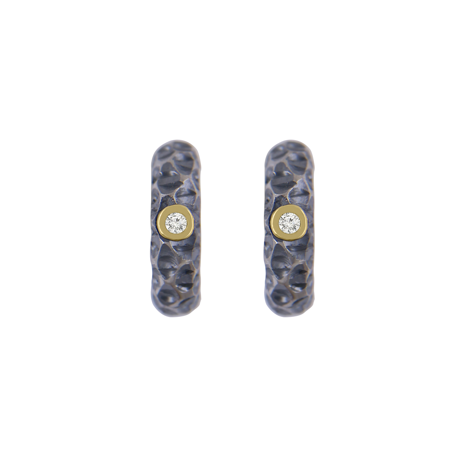 LAVA - Huggie earrings w/ 18k yellow gold and 2X0.01 White Diamond TW/SI-2(LG). By at Ófeigur gullsmiðja - ofeigur.is