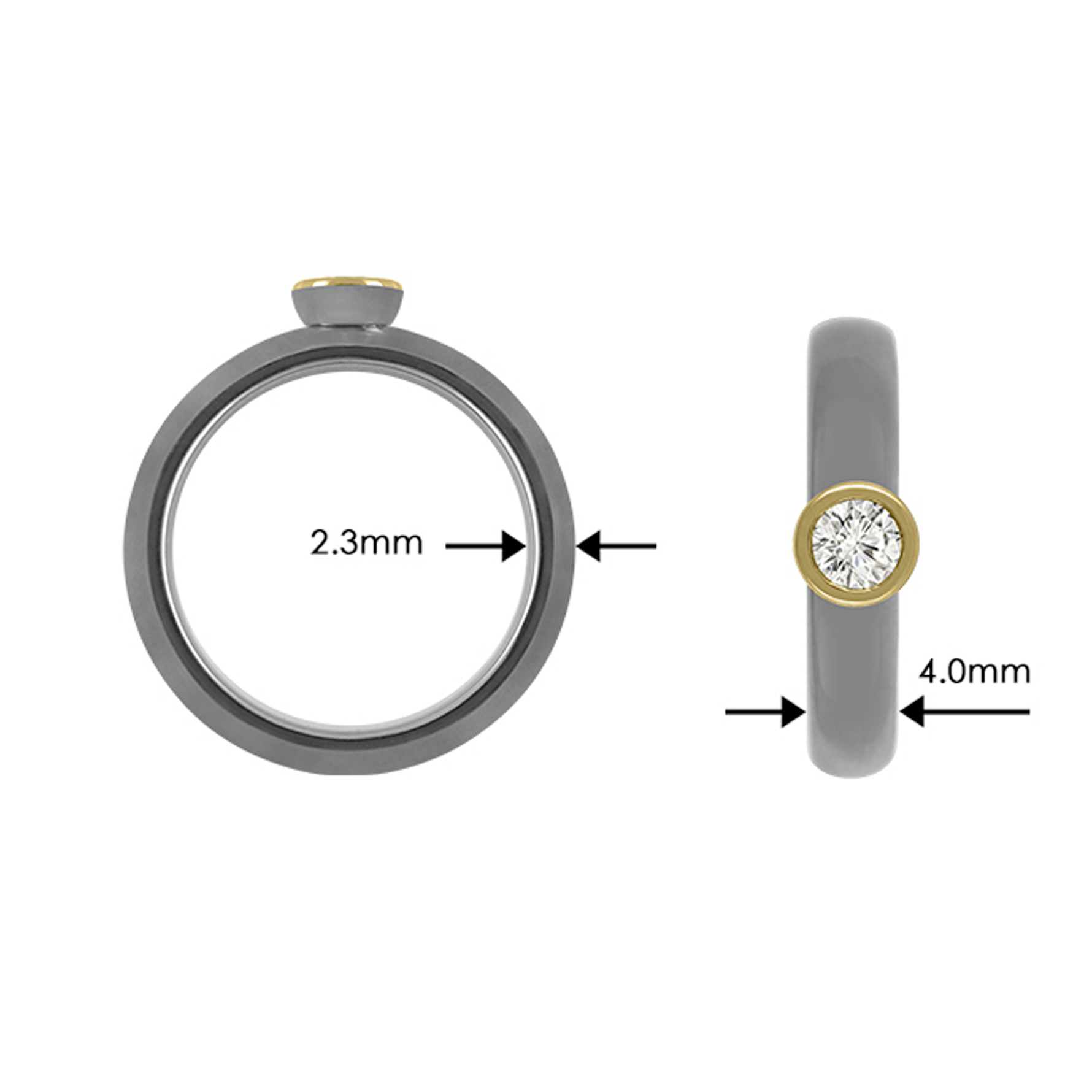 Títaníumhringur 0.23ct.twp hvítum demanti sem situr í 18k gullil. Ófeigur gullsmiðja, Skólavörðustígur 5, 101 Reykjavík - ofeigur.is