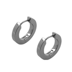 Small, handcrafted titanium huggie earrings with a polished finish. They sit snugly around the earlobe and are lightweight and comfortable to wear.  Ófeigur gullsmiðja