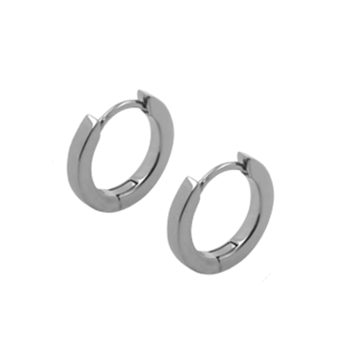 Small, handcrafted titanium huggie earrings with a polished finish. Designed to sit snugly around the earlobe, they are lightweight and comfortable to wear. Titanium is hypoallergenic and tarnish-resistant. Handmade by Zeezen - Ófeigur gullsmiðja