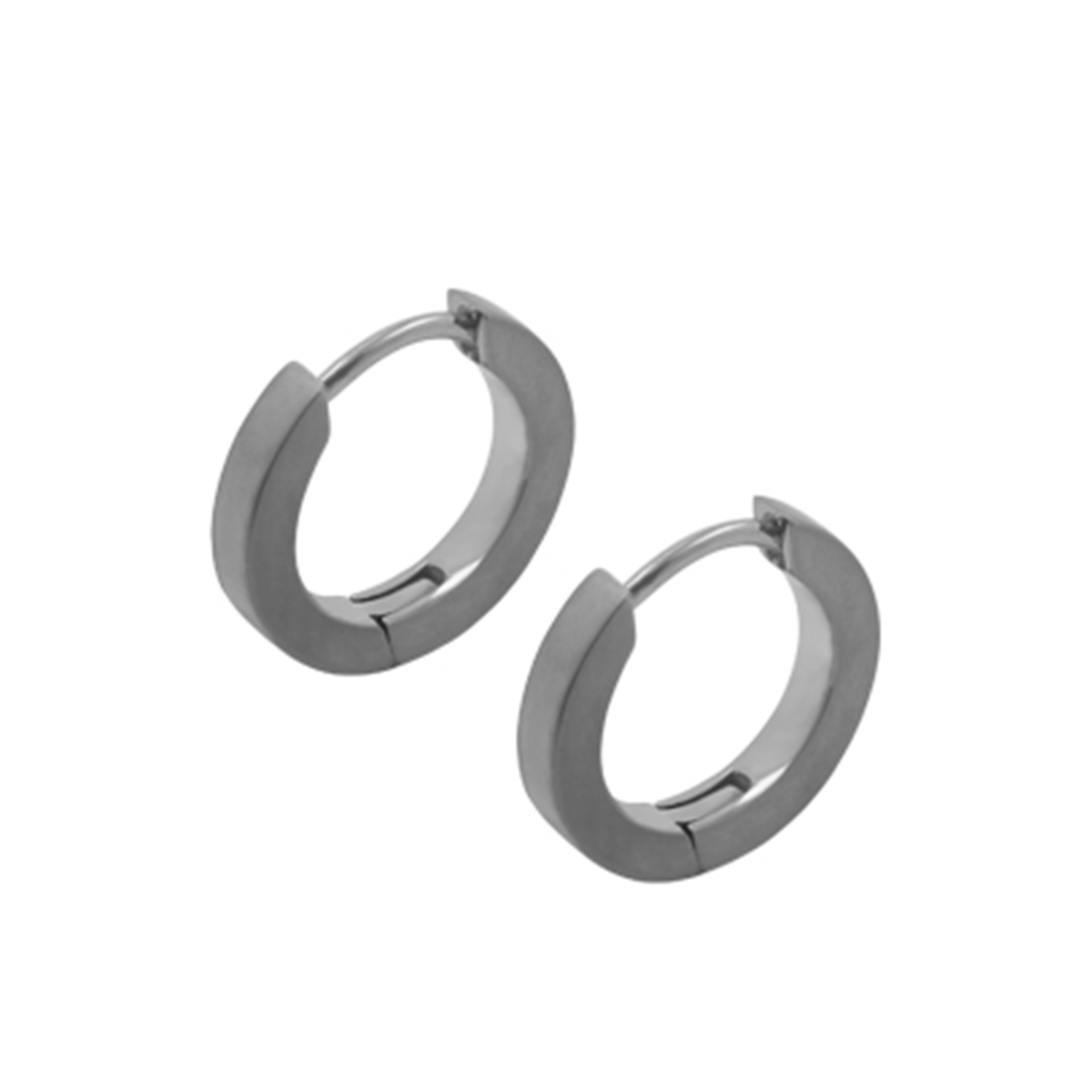 Titanium huggie earrings with a matt finish. They sit snugly around the earlobe and are lightweight and comfortable to wear handmade by Zeezen