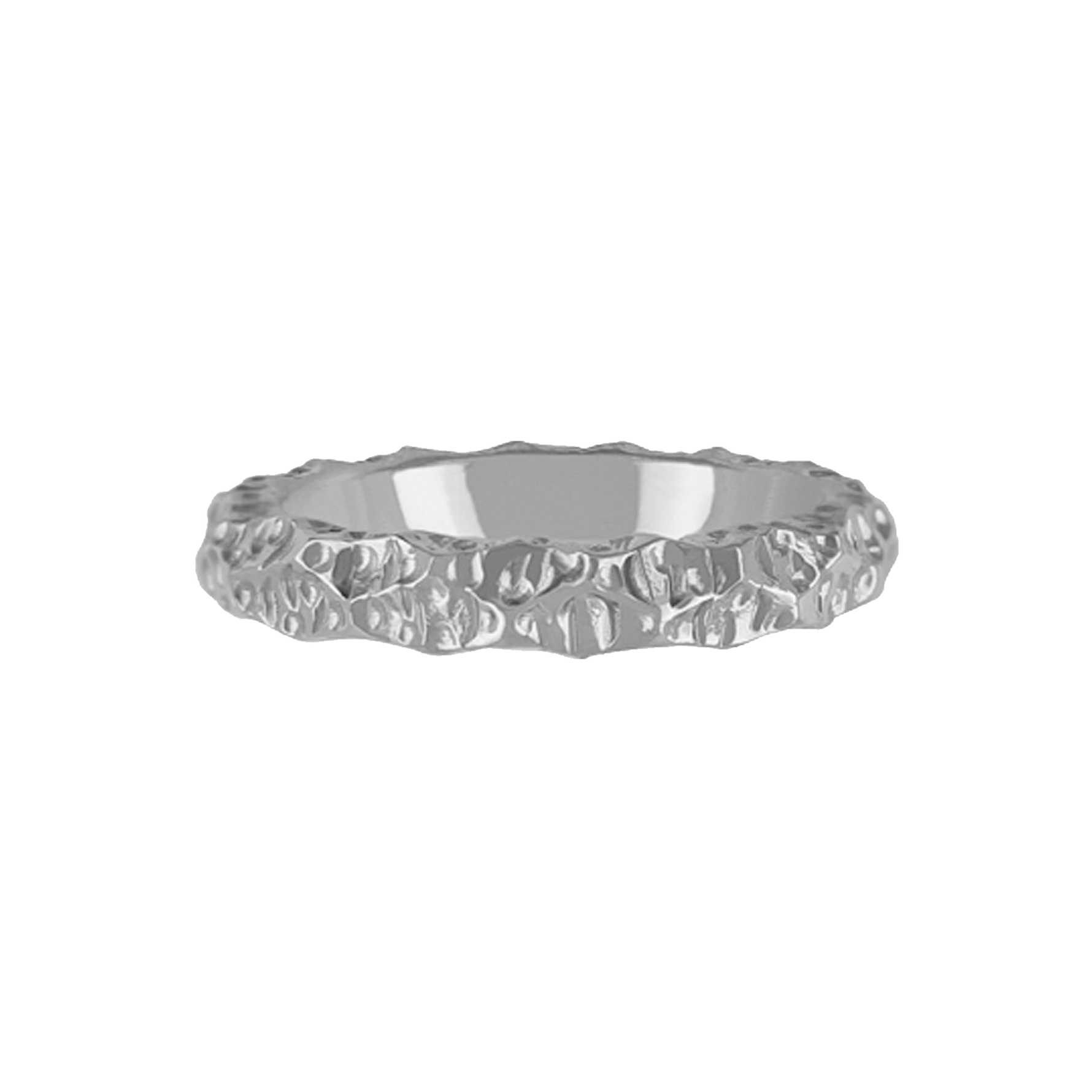 Constructed by Zeezen, HRAUN / LAVA - Titanium ring features a polished finish and a Lava texture, elevating its design with a touch of skill. RING PROFILE: WIDTH: 4 mm || HEIGHT: 3 mm. By at Ofeigur Jewelry - ofeigur.is