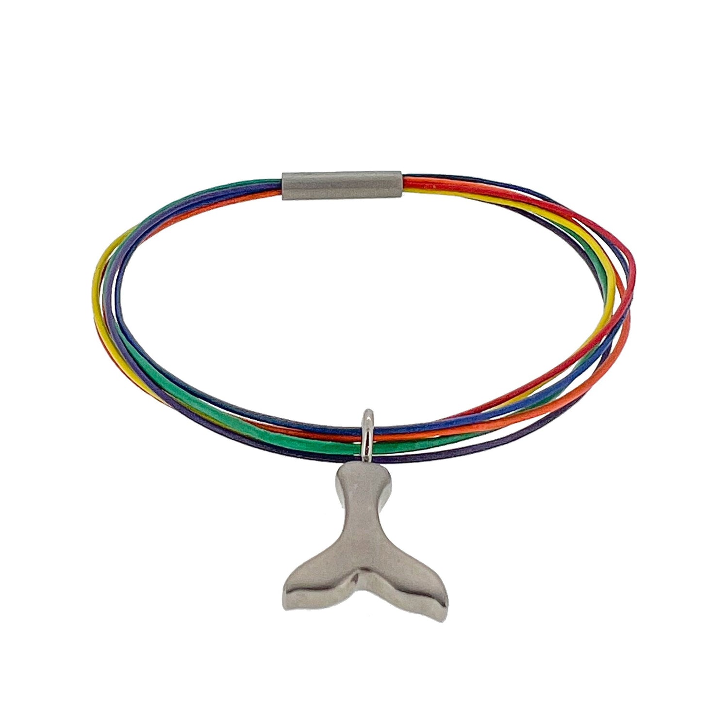 Rainbow leather bracelet w/ whale tail titanium charm - ofeigur.is