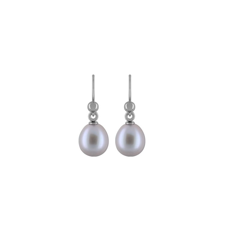 Titanium Earring w/ Freshwater Pearls Grey Rice 8.5-9mm Polished - Ófeigur gullsmiðja - ofeigur.is