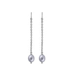 Titanium Dangle Earrings w/ Silver Grey Freshwater Pearls - Ófeigur gullsmiðja - ofeigur.is