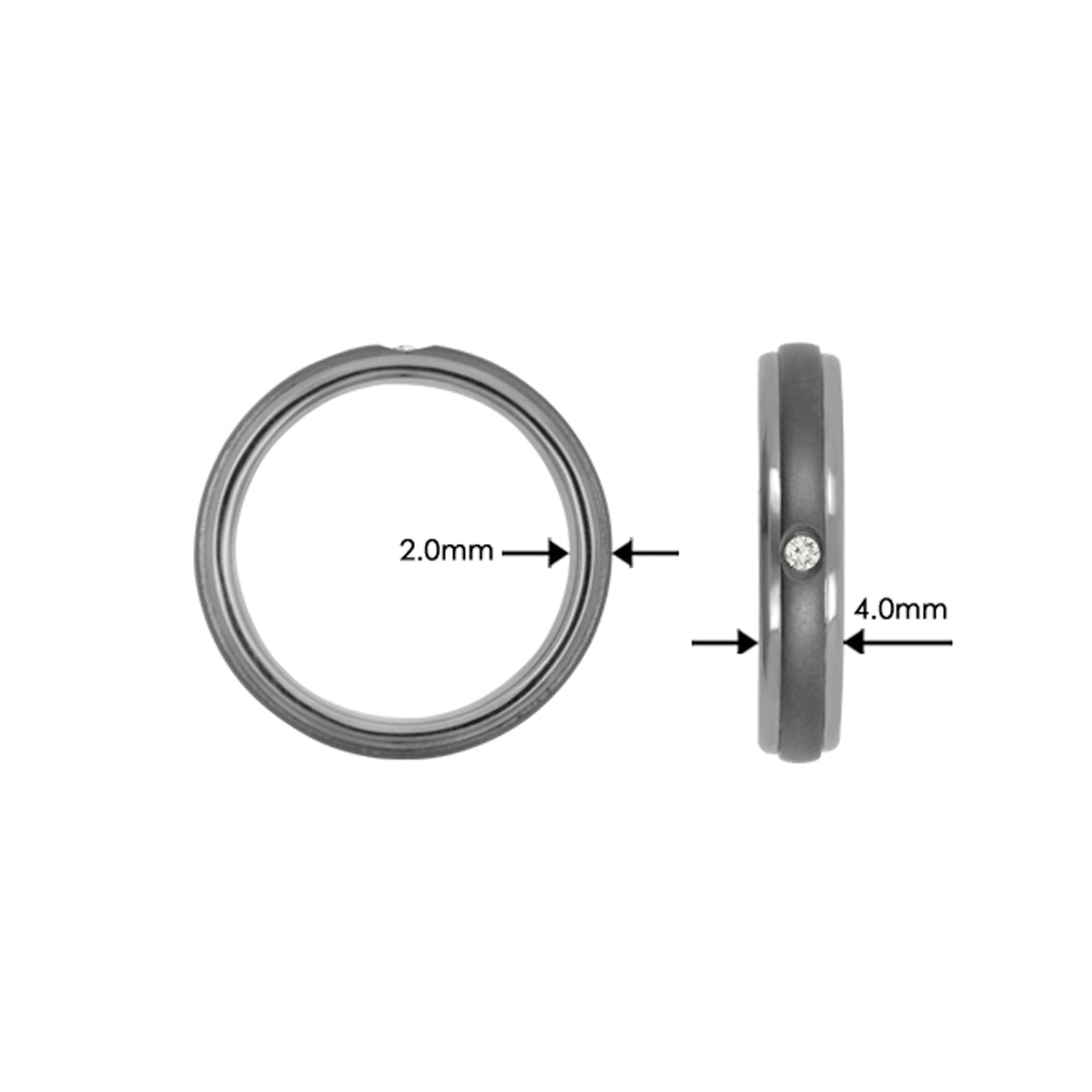 Zeezen títaníum hringur með tantalum í miðjunni og ræktuðum demanti (1x0.015ct. hvítur TW/Si-2). Ófeigur gullsmiðja - ofeigur.is